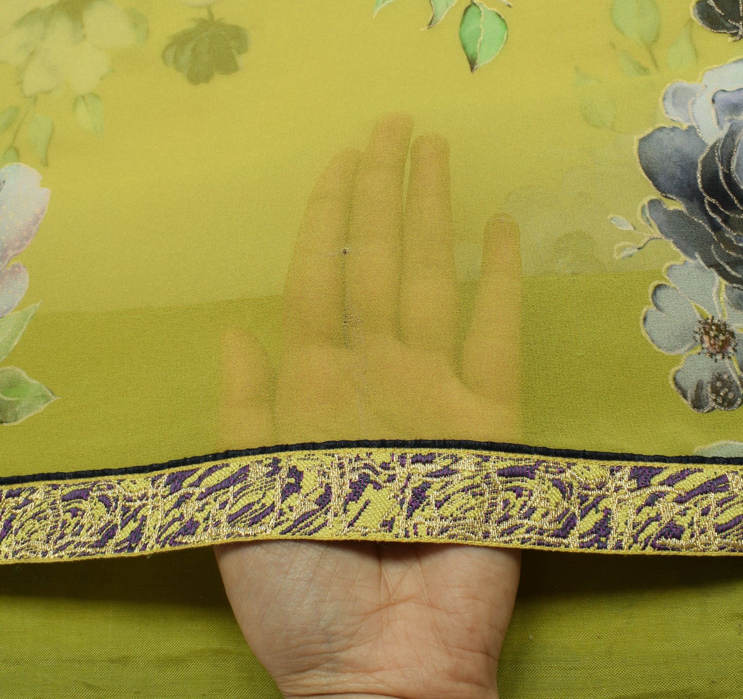 Sushila Vintage Green Saree Blend Georgette Silk Printed Floral Craft Fabric