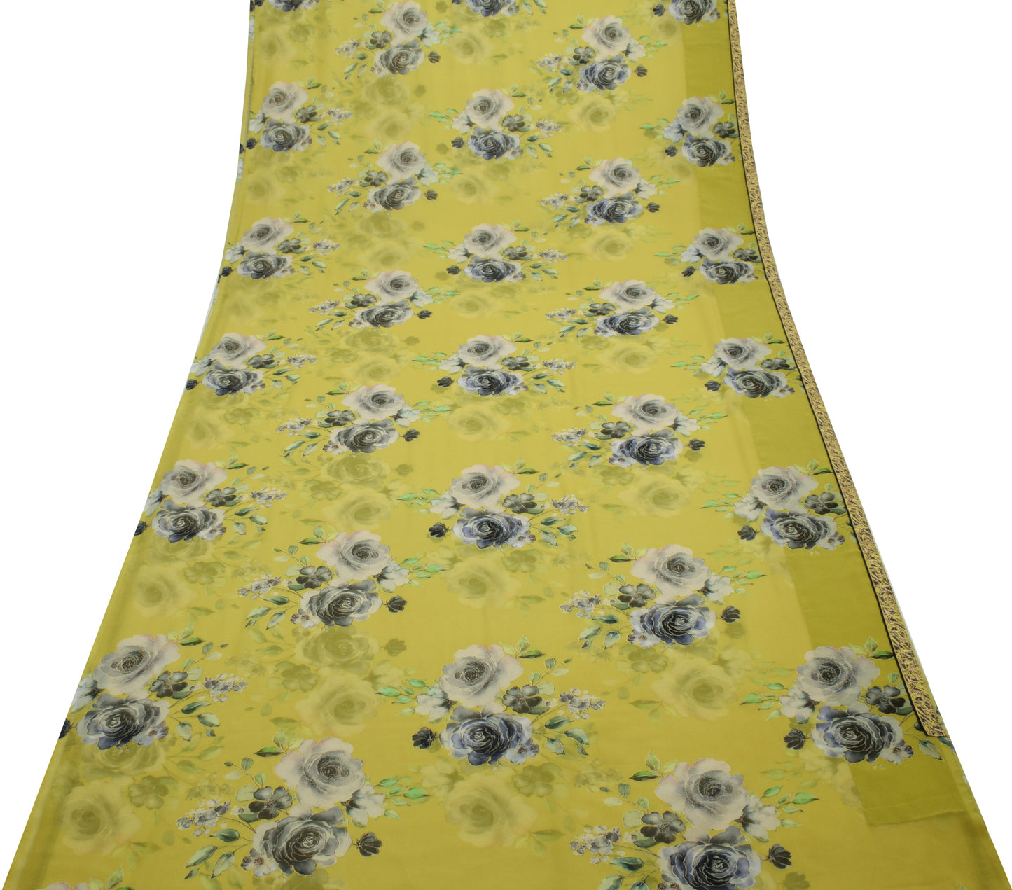 Sushila Vintage Green Saree Blend Georgette Silk Printed Floral Craft Fabric