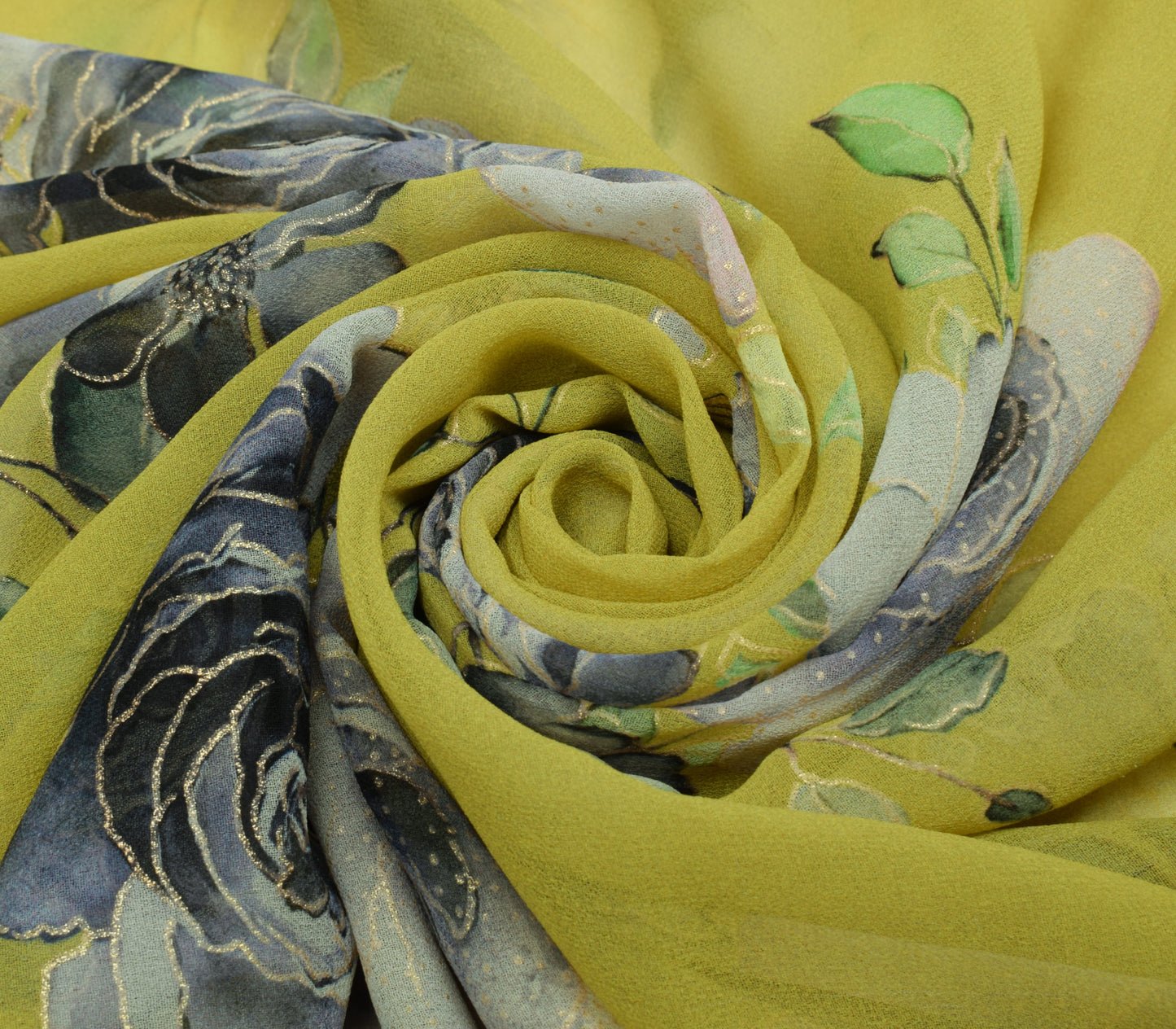 Sushila Vintage Green Saree Blend Georgette Silk Printed Floral Craft Fabric