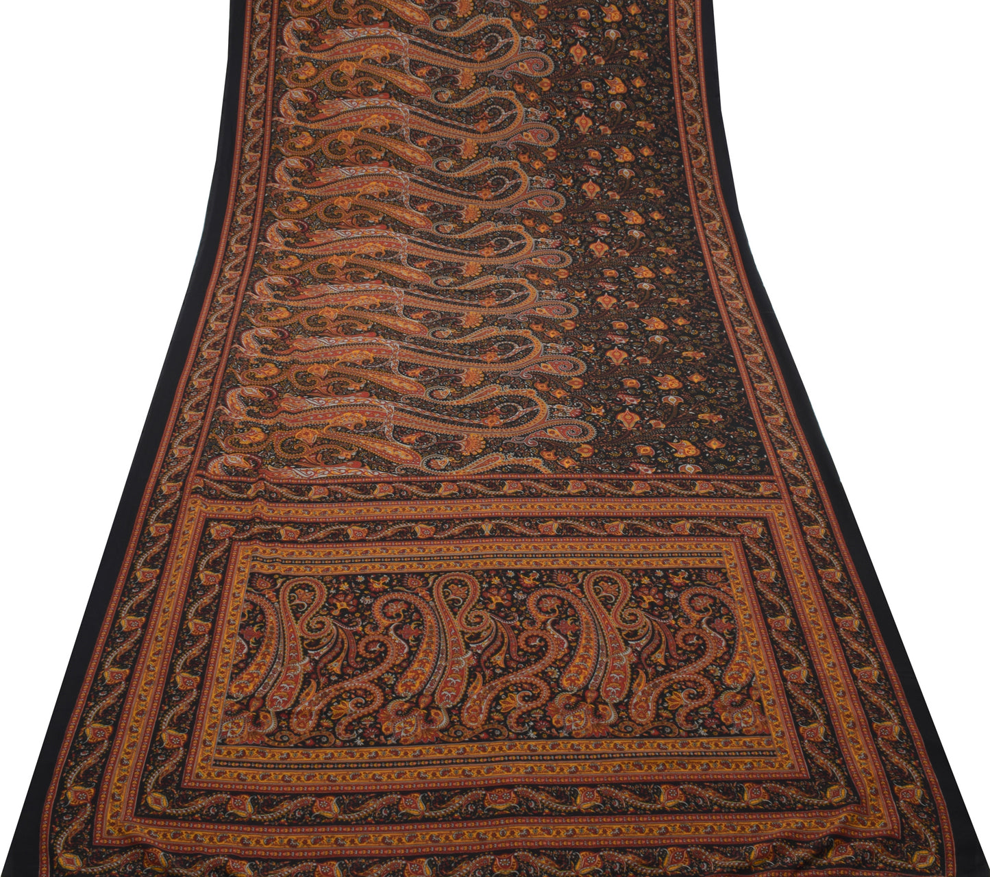 Sushila Vintage Black Saree Blend Georgette Silk Printed Paisley Craft Fabric