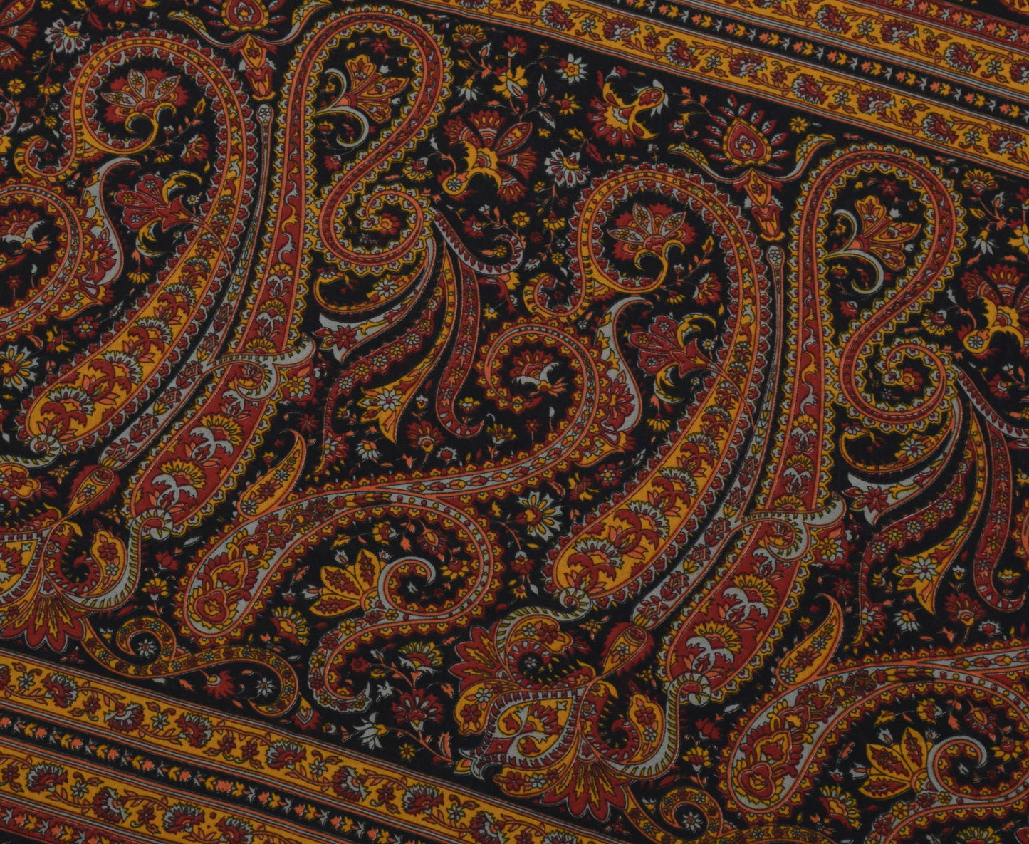 Sushila Vintage Black Saree Blend Georgette Silk Printed Paisley Craft Fabric