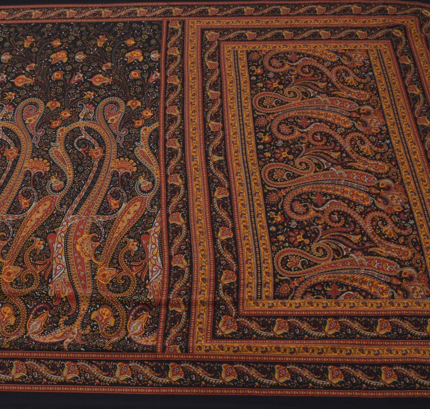 Sushila Vintage Black Saree Blend Georgette Silk Printed Paisley Craft Fabric