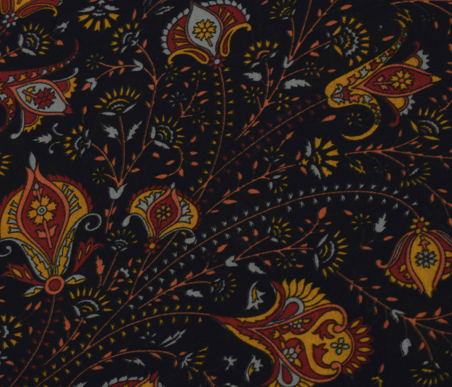 Sushila Vintage Black Saree Blend Georgette Silk Printed Paisley Craft Fabric