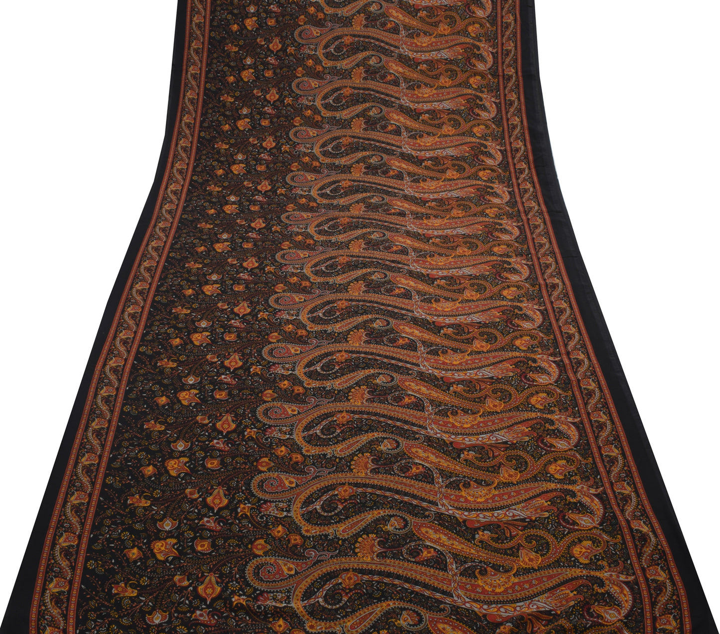 Sushila Vintage Black Saree Blend Georgette Silk Printed Paisley Craft Fabric