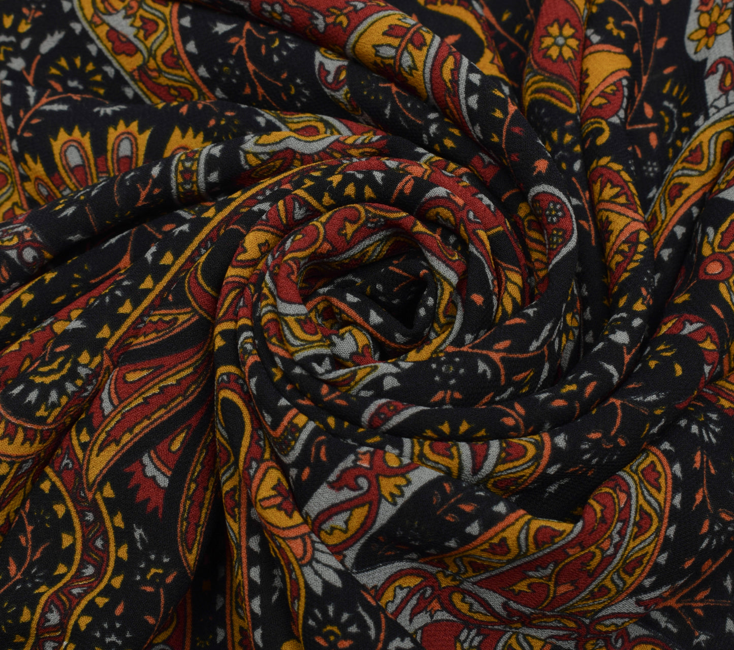 Sushila Vintage Black Saree Blend Georgette Silk Printed Paisley Craft Fabric