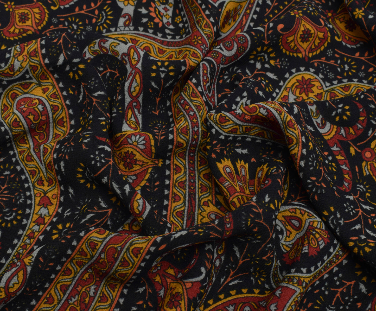 Sushila Vintage Black Saree Blend Georgette Silk Printed Paisley Craft Fabric