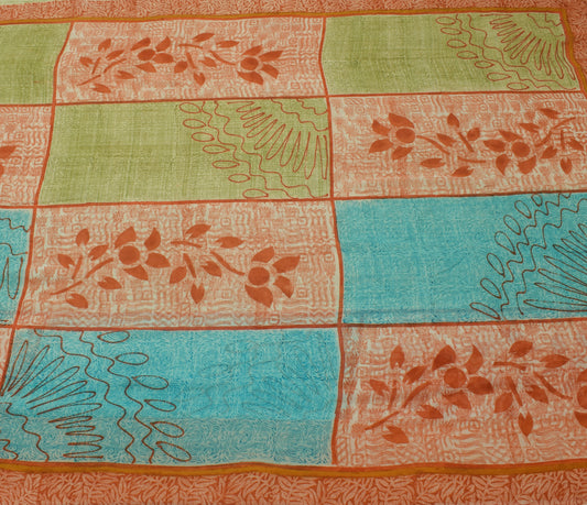 Sushila Vintage Saree 100% Pure Georgette Silk Printed Floral 5 YD Craft Fabric