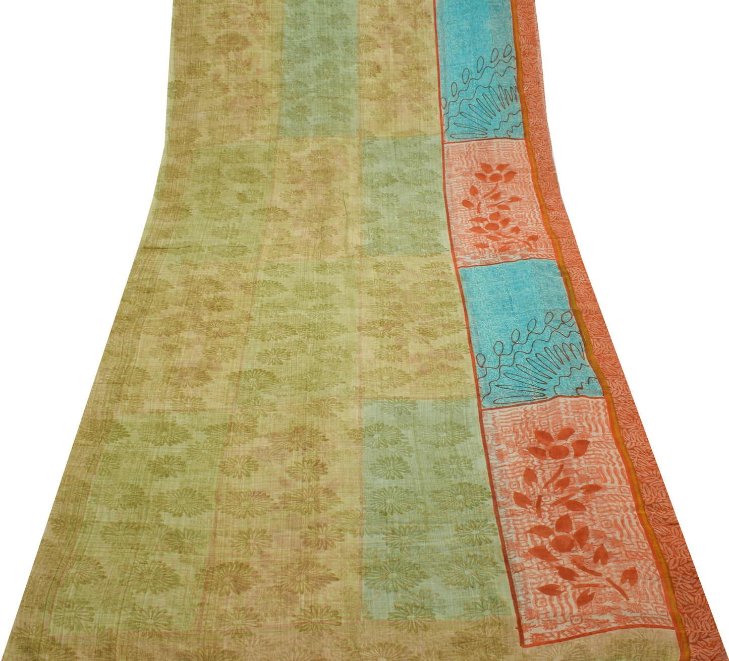 Sushila Vintage Saree 100% Pure Georgette Silk Printed Floral 5 YD Craft Fabric