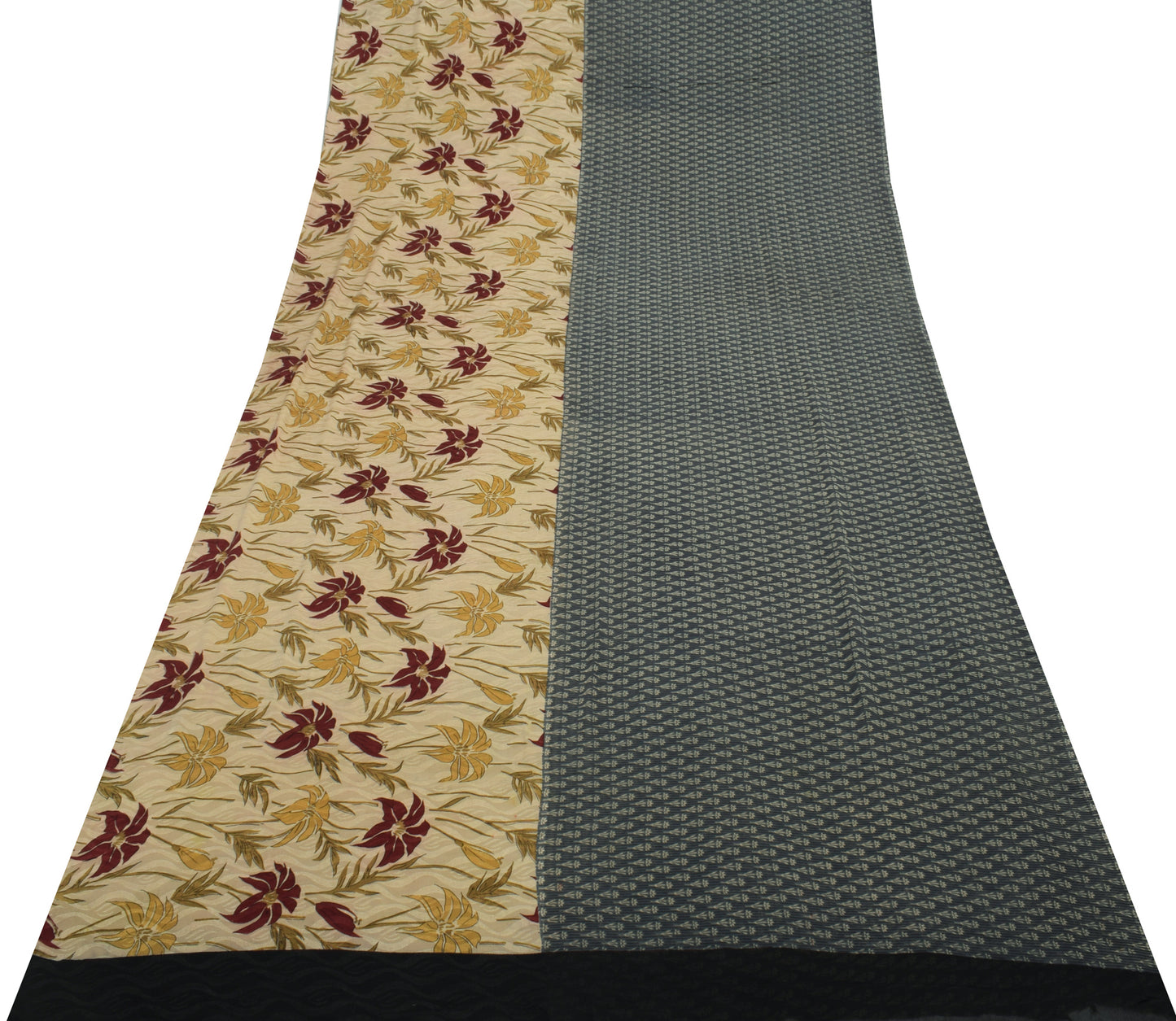 Sushila Vintage Gray Saree 100% Pure Georgette Silk Printed Floral Craft Fabric