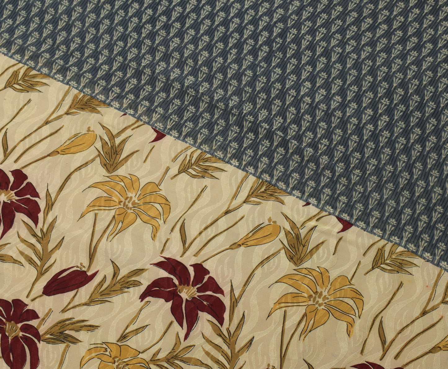 Sushila Vintage Gray Saree 100% Pure Georgette Silk Printed Floral Craft Fabric