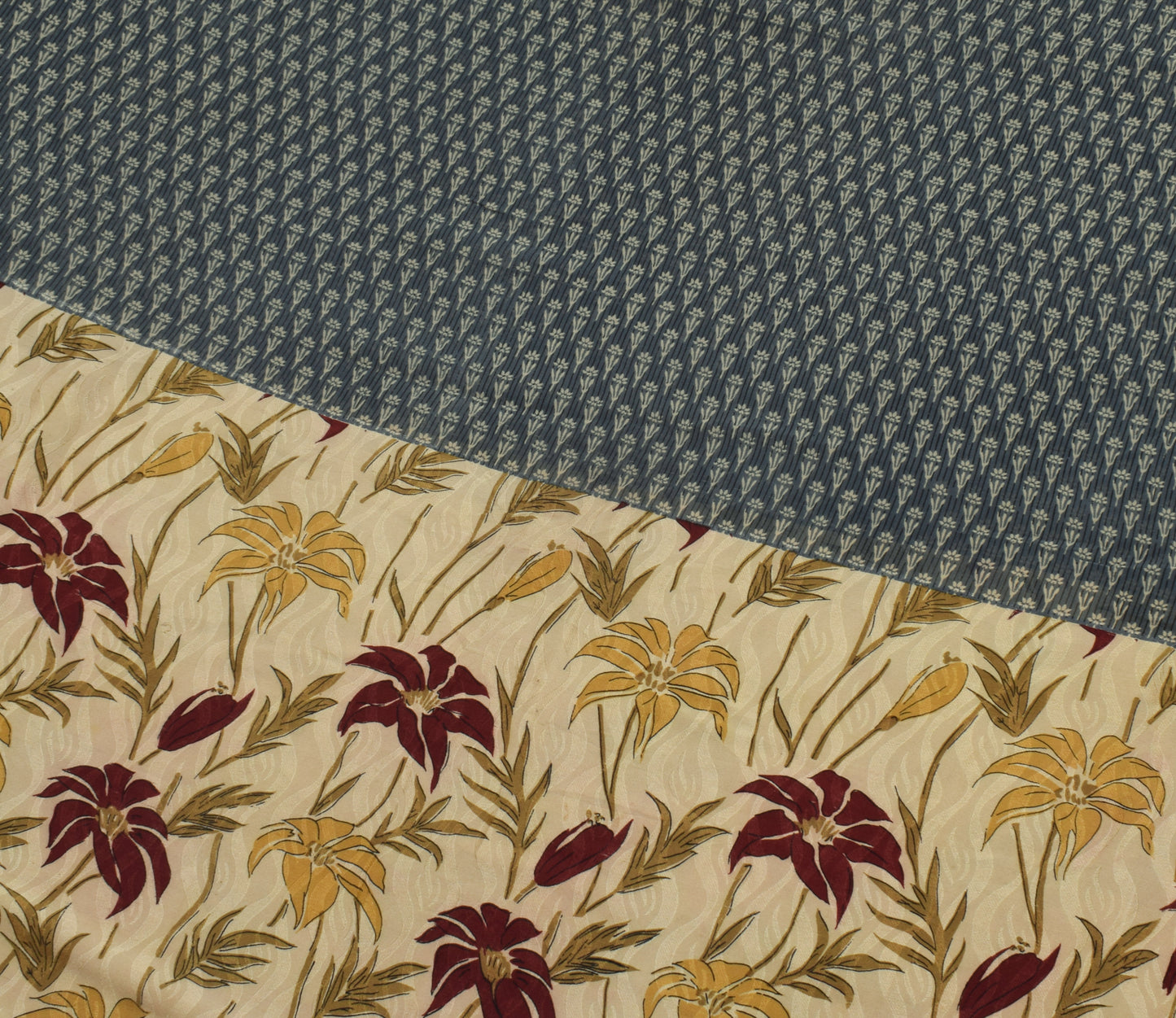 Sushila Vintage Gray Saree 100% Pure Georgette Silk Printed Floral Craft Fabric