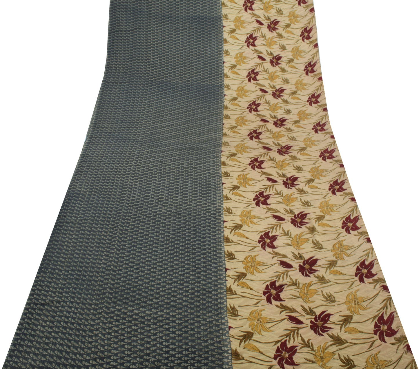 Sushila Vintage Gray Saree 100% Pure Georgette Silk Printed Floral Craft Fabric