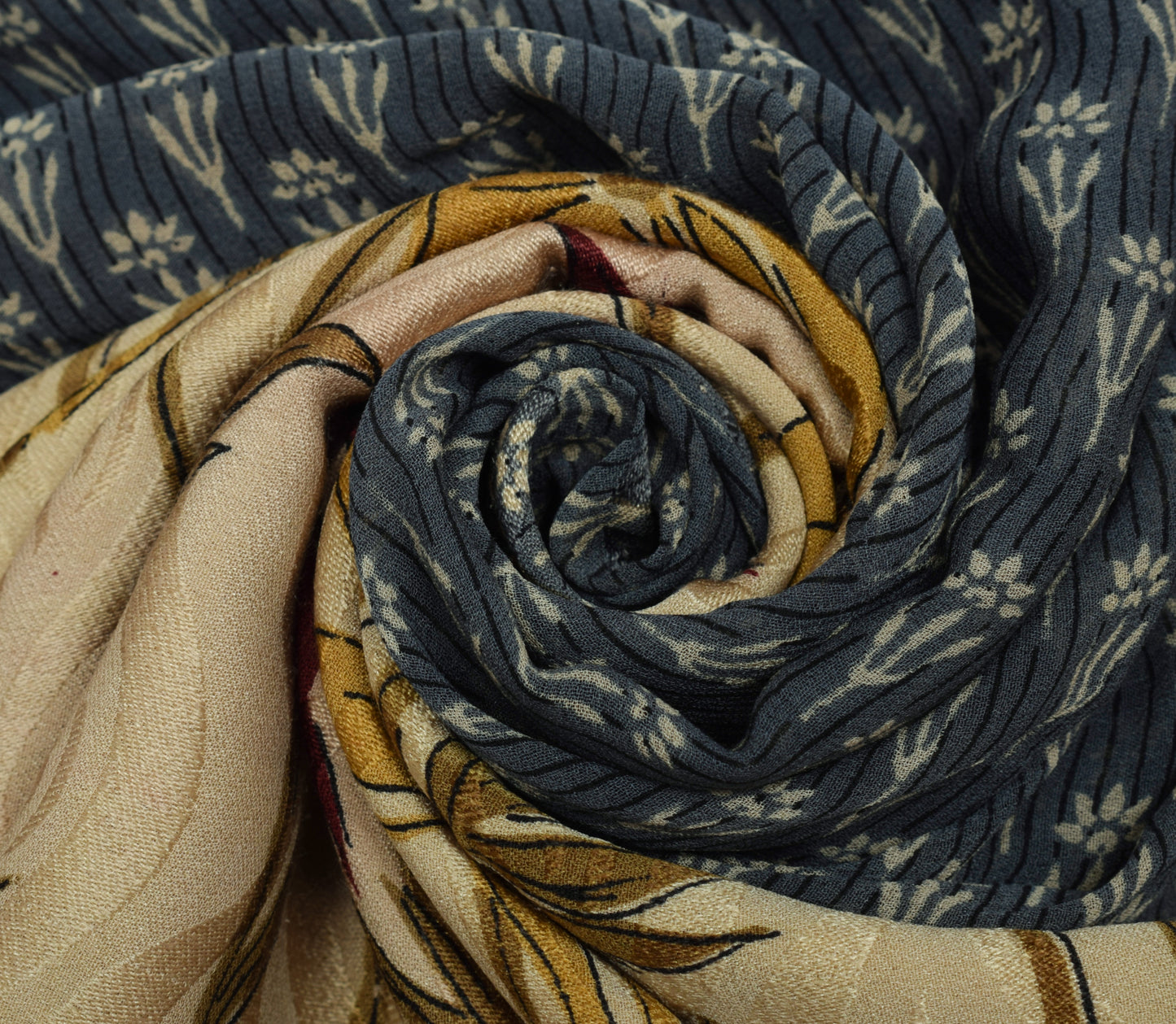 Sushila Vintage Gray Saree 100% Pure Georgette Silk Printed Floral Craft Fabric