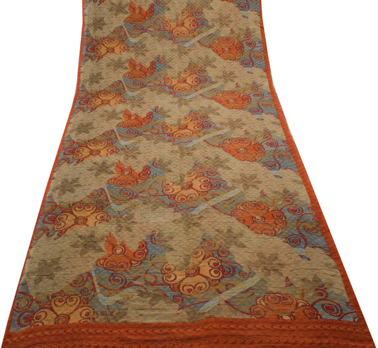 Sushila Vintage Branded Saree 100% Pure Georgette Silk Printed 5 YD Craft Fabric