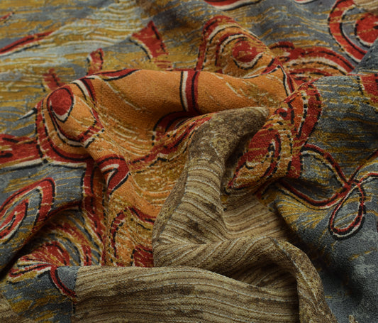 Sushila Vintage Branded Saree 100% Pure Georgette Silk Printed 5 YD Craft Fabric