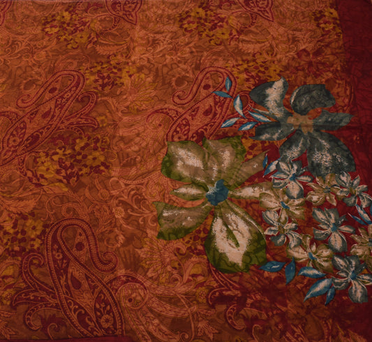 Sushila Vintage Saree 100% Pure Georgette Silk Printed Floral 5 YD Craft Fabric