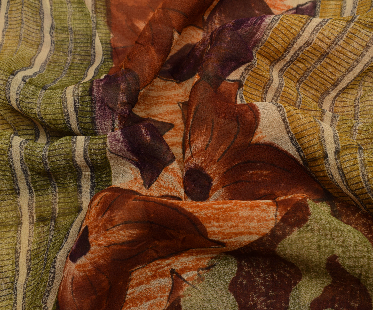 Sushila Vintage Saree 100%Pure Georgette Silk Printed Floral 5 Yard Craft Fabric