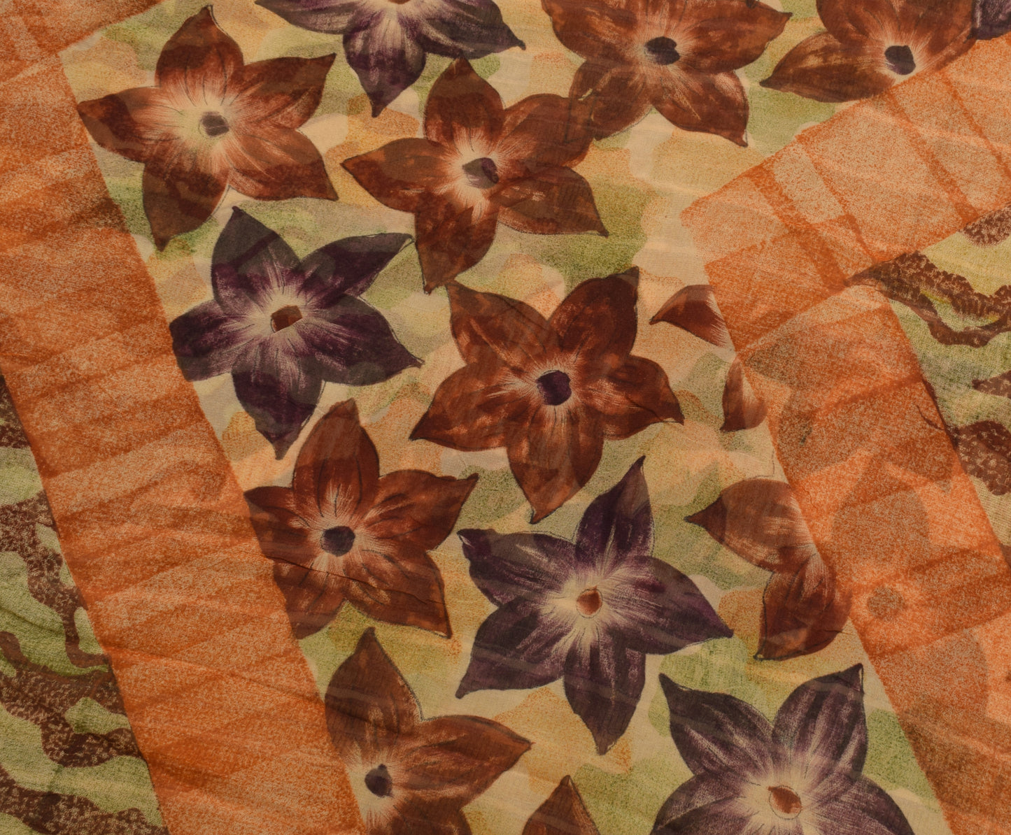 Sushila Vintage Saree 100%Pure Georgette Silk Printed Floral 5 Yard Craft Fabric