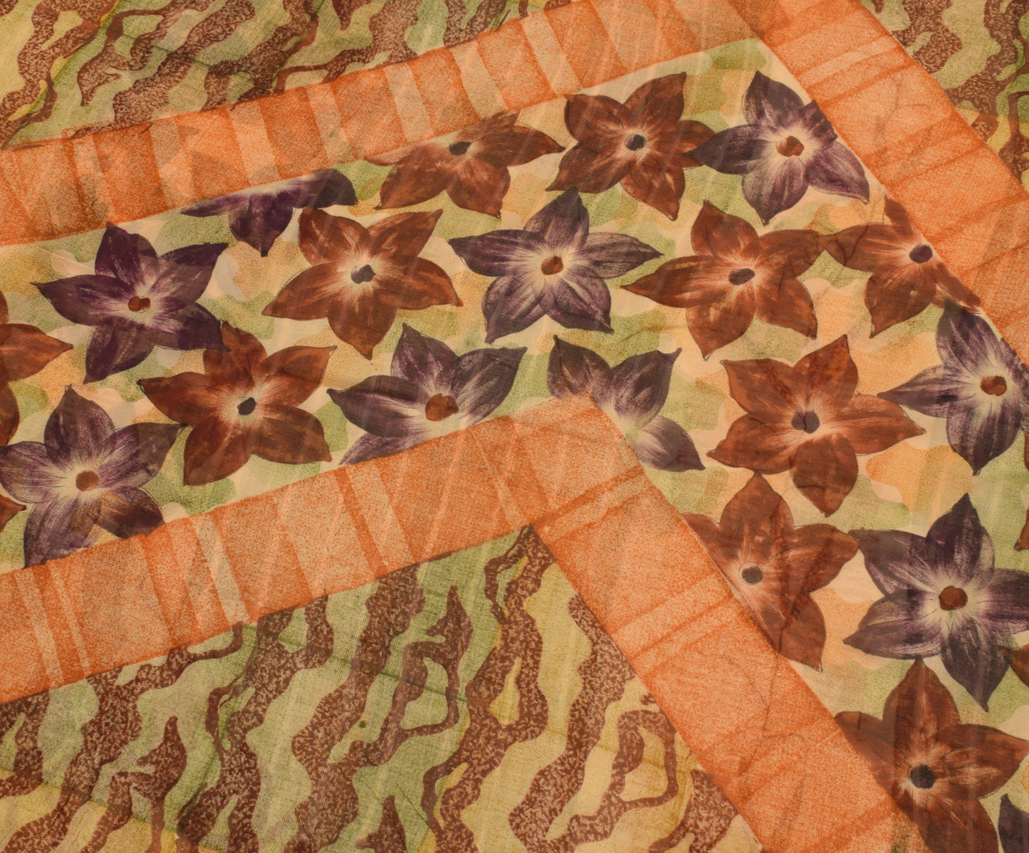 Sushila Vintage Saree 100%Pure Georgette Silk Printed Floral 5 Yard Craft Fabric