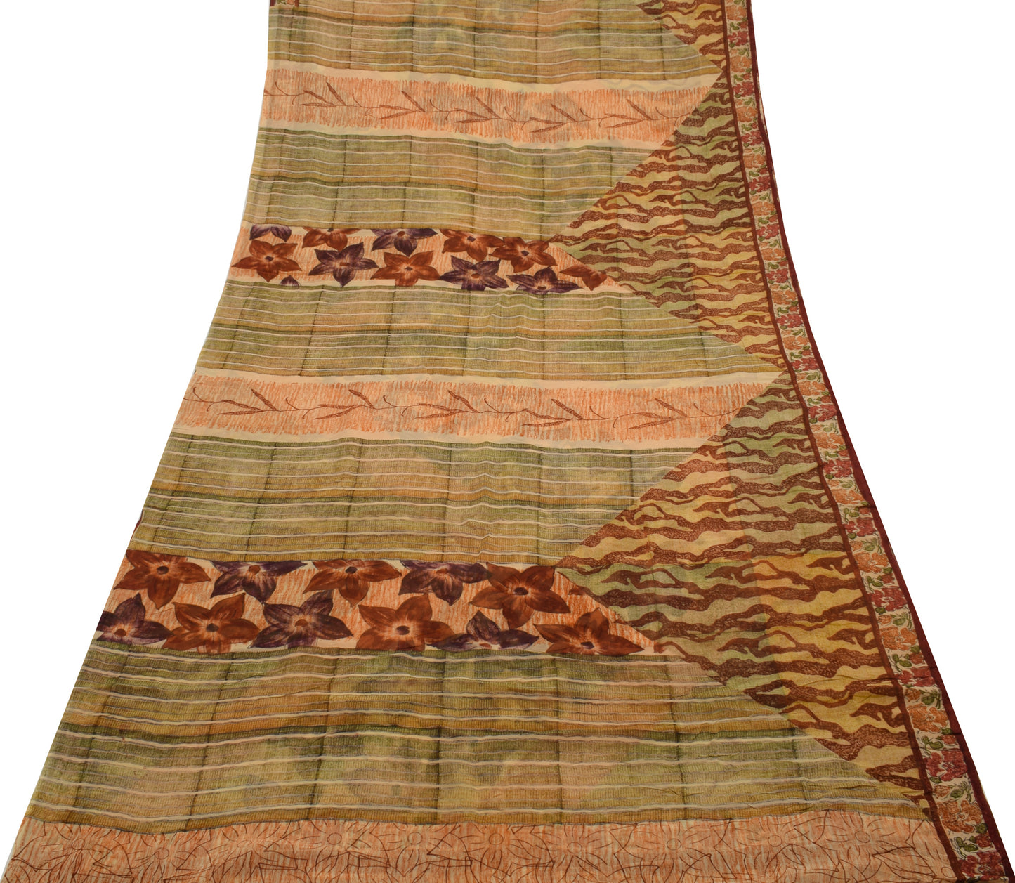 Sushila Vintage Saree 100%Pure Georgette Silk Printed Floral 5 Yard Craft Fabric