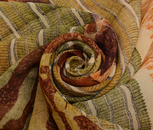 Sushila Vintage Saree 100%Pure Georgette Silk Printed Floral 5 Yard Craft Fabric