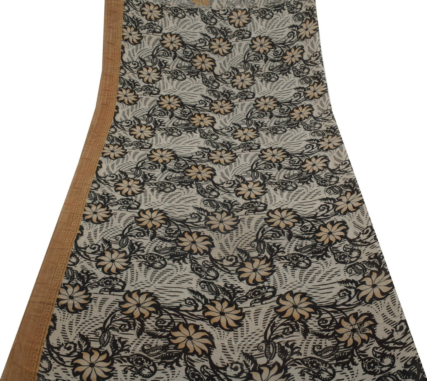 Sushila Vintage Saree 100% Pure Georgette Silk Printed Floral 5 YD Craft Fabric