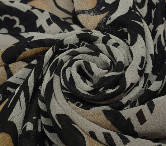 Sushila Vintage Saree 100% Pure Georgette Silk Printed Floral 5 YD Craft Fabric