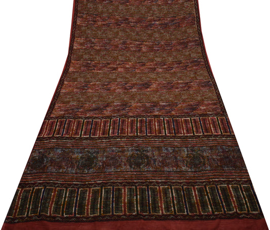 Sushila Vintage Multi-Color Saree 100% Pure Georgette Silk Printed Craft Fabric