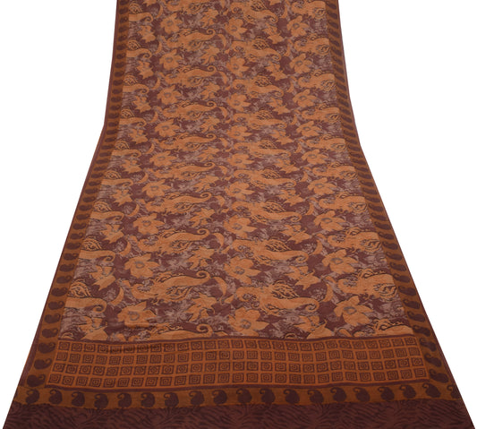 Sushila Vintage Indian Saree 100% Pure Georgette Silk Printed 5 YD Craft Fabric