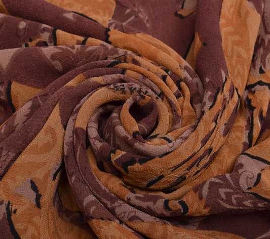 Sushila Vintage Indian Saree 100% Pure Georgette Silk Printed 5 YD Craft Fabric
