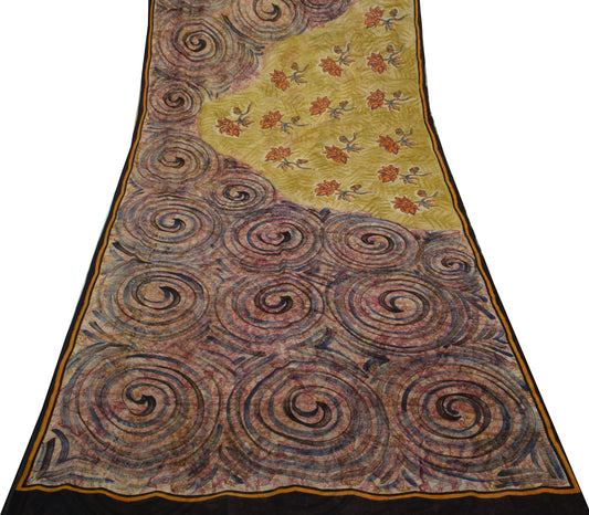 Sushila Vintage Saree 100% Pure Georgette Silk Printed Floral 5 YD Craft Fabric