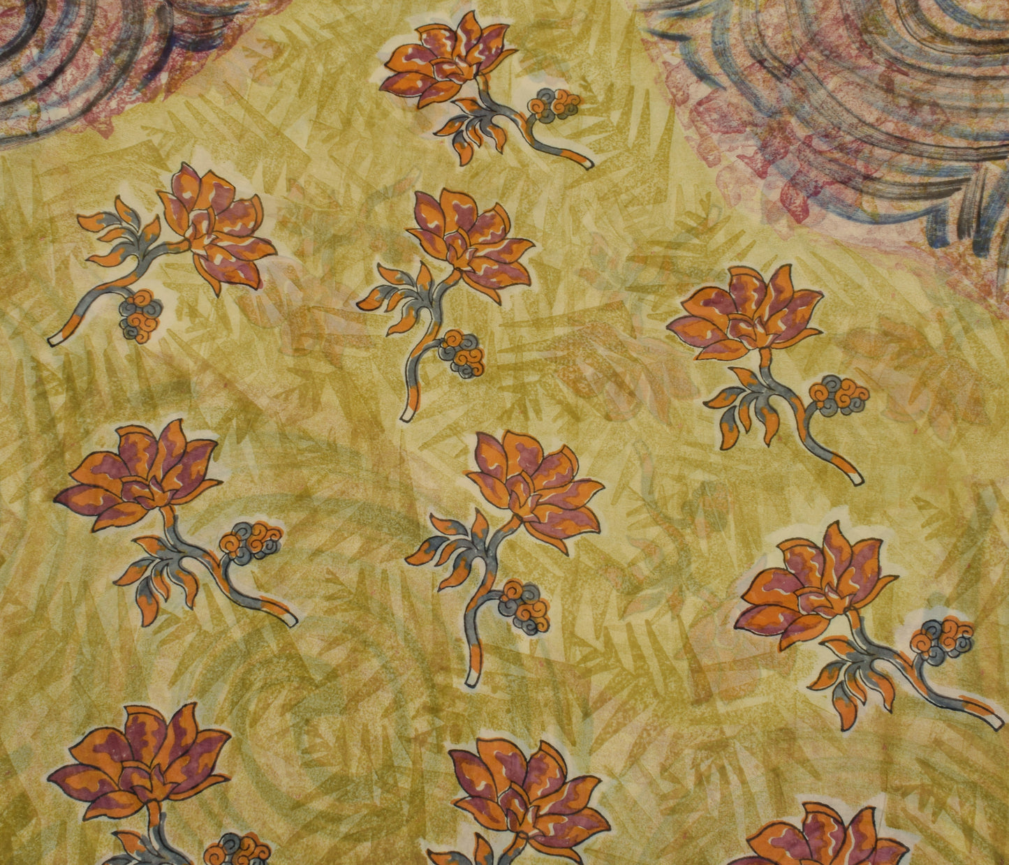 Sushila Vintage Saree 100% Pure Georgette Silk Printed Floral 5 YD Craft Fabric