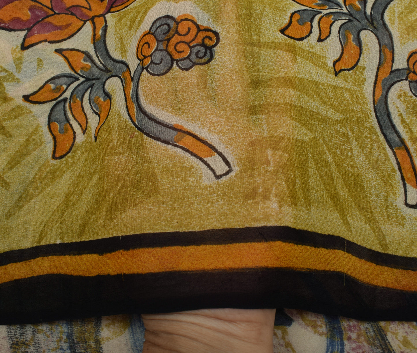 Sushila Vintage Saree 100% Pure Georgette Silk Printed Floral 5 YD Craft Fabric
