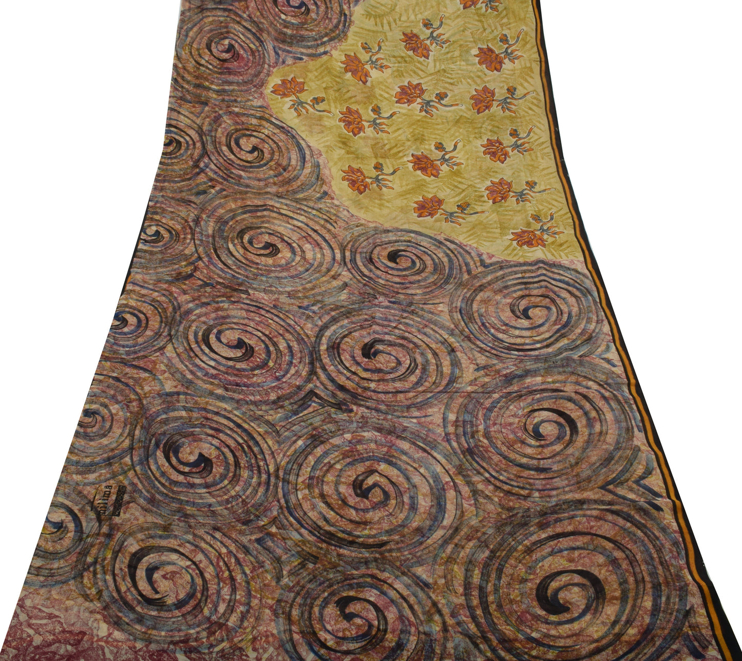 Sushila Vintage Saree 100% Pure Georgette Silk Printed Floral 5 YD Craft Fabric