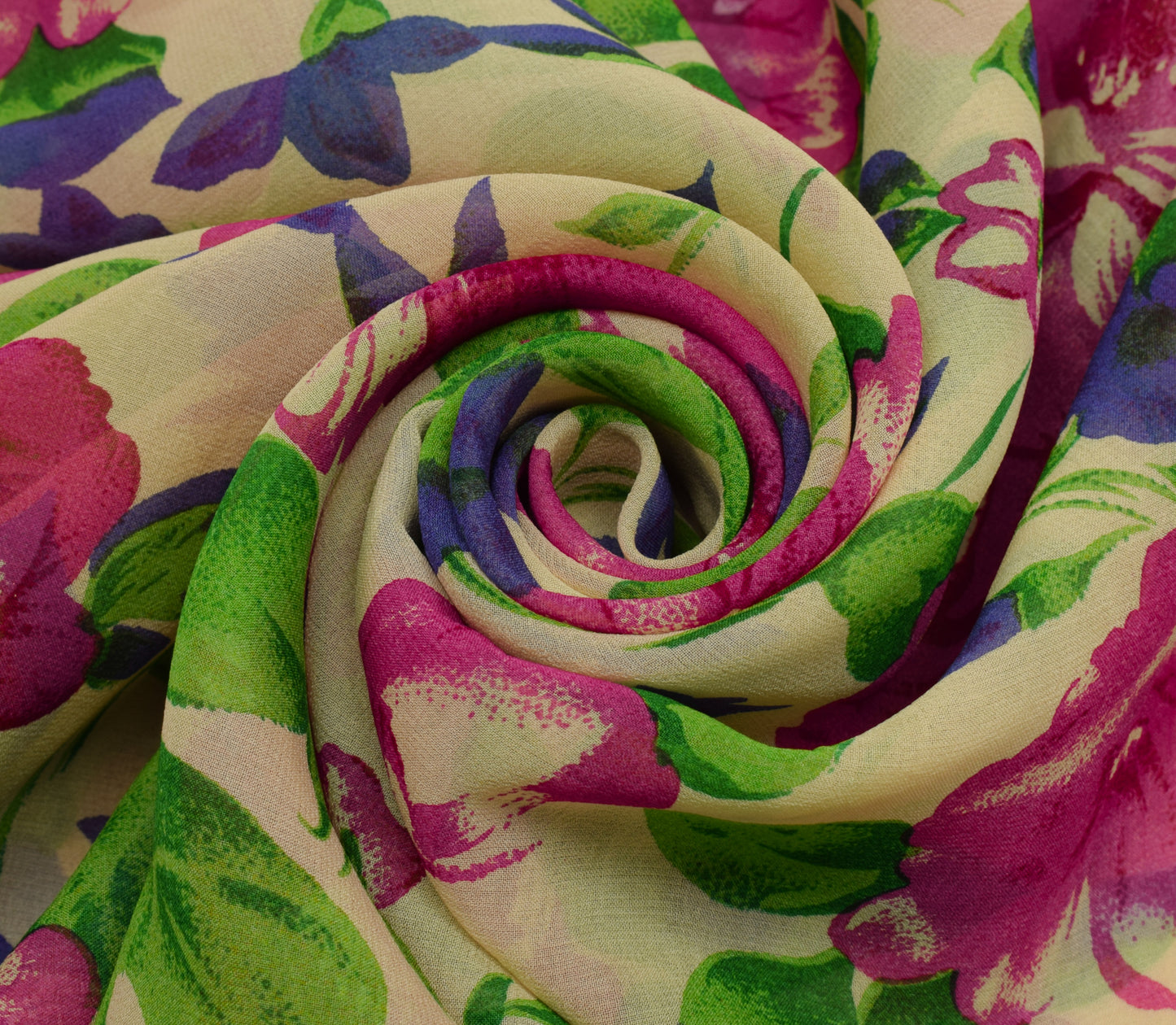 Sushila Vintage Cream Saree 100% Pure Georgette Silk Printed Floral Craft Fabric