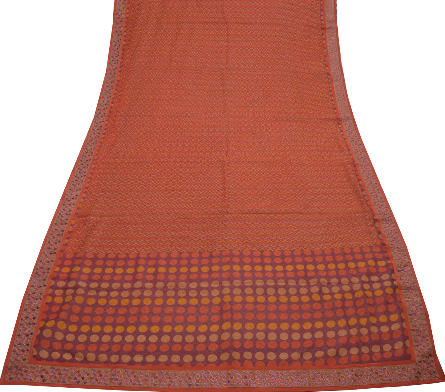 Sushila Vintage Mauve Saree 100% Pure Chiffon Silk Printed Zig-Zag Craft Fabric