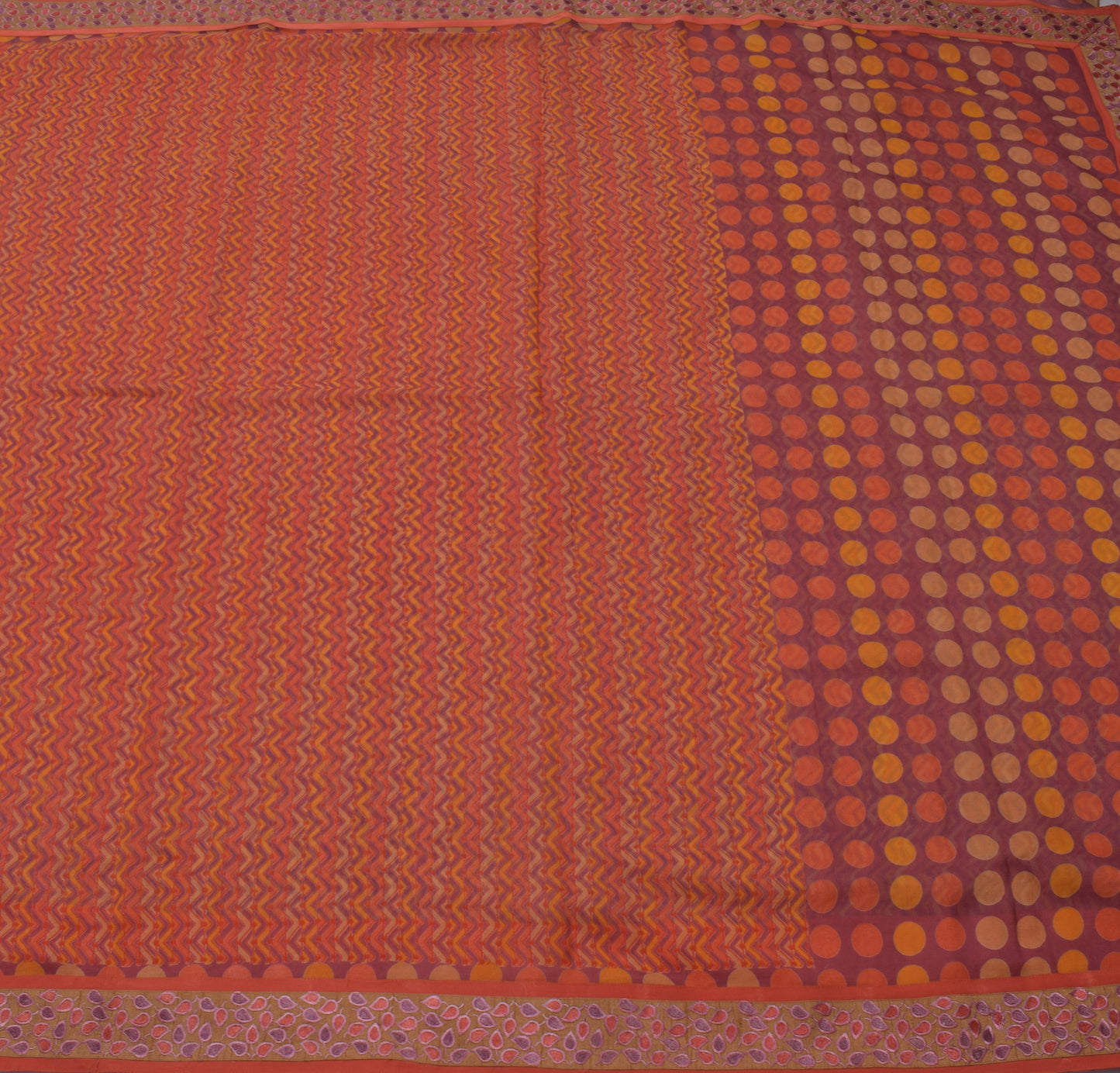 Sushila Vintage Mauve Saree 100% Pure Chiffon Silk Printed Zig-Zag Craft Fabric
