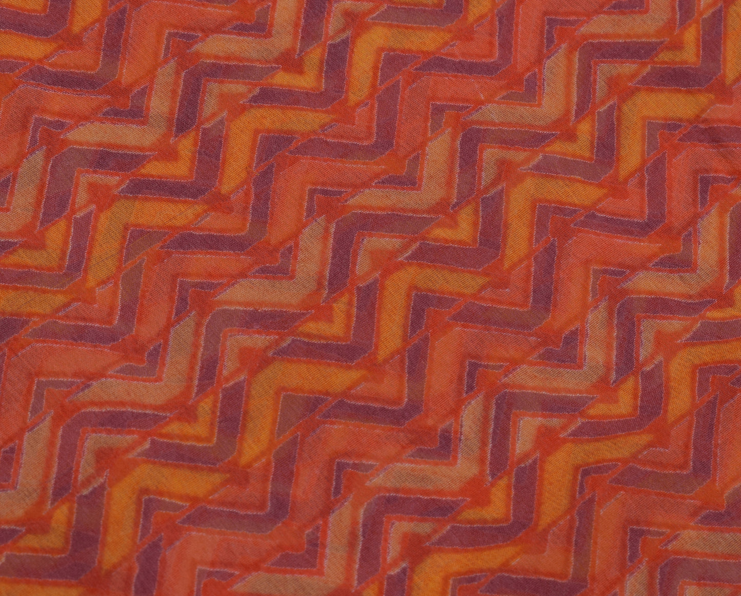 Sushila Vintage Mauve Saree 100% Pure Chiffon Silk Printed Zig-Zag Craft Fabric