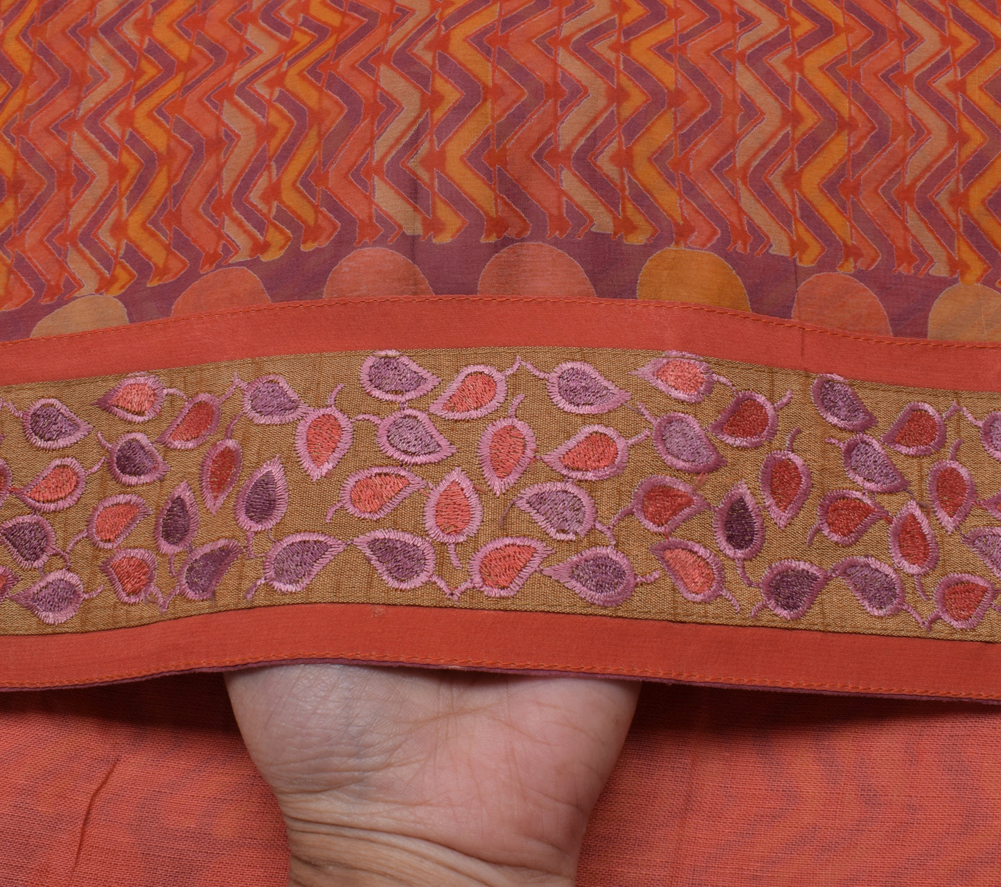Sushila Vintage Mauve Saree 100% Pure Chiffon Silk Printed Zig-Zag Craft Fabric