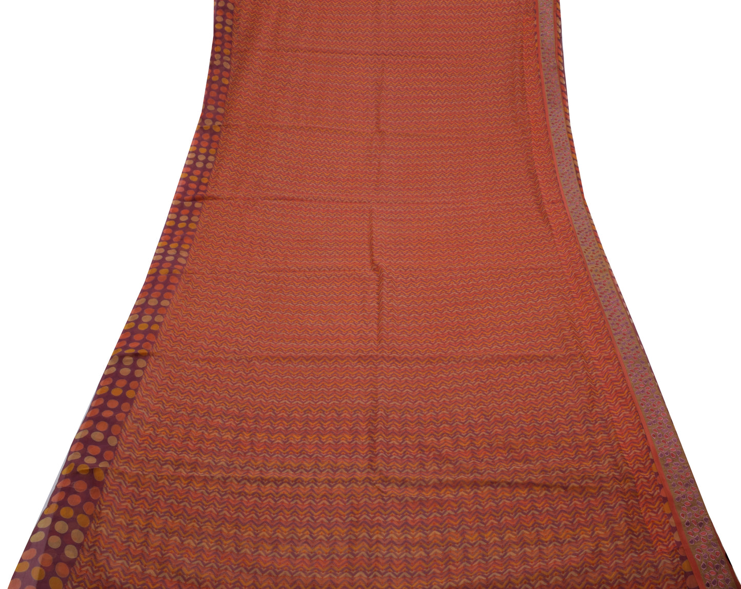 Sushila Vintage Mauve Saree 100% Pure Chiffon Silk Printed Zig-Zag Craft Fabric