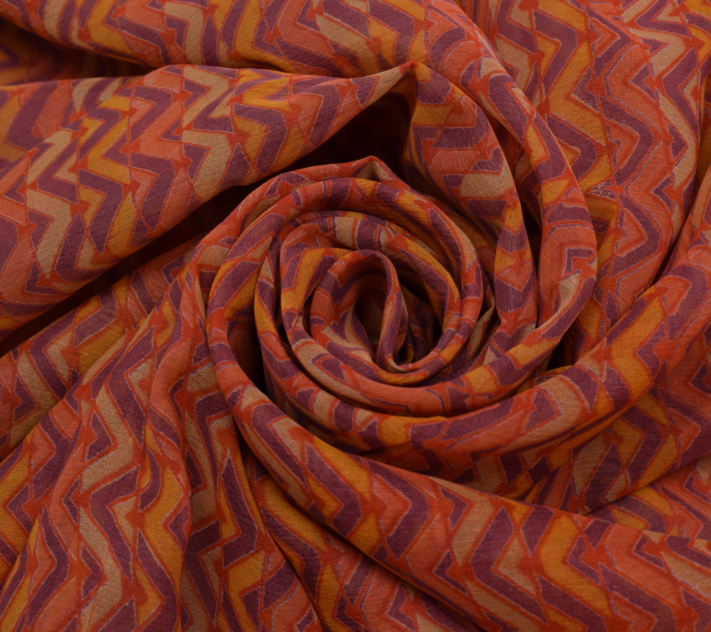 Sushila Vintage Mauve Saree 100% Pure Chiffon Silk Printed Zig-Zag Craft Fabric