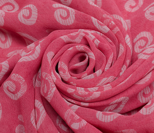 Sushila Vintage Pink Saree 100% Pure Georgette Silk Printed 5 Yard Craft Fabric