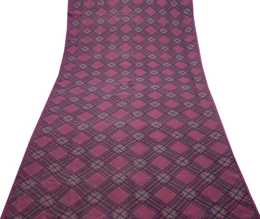 Sushila Vintage Pink Saree 100% Pure Georgette Silk Printed Checks Craft Fabric