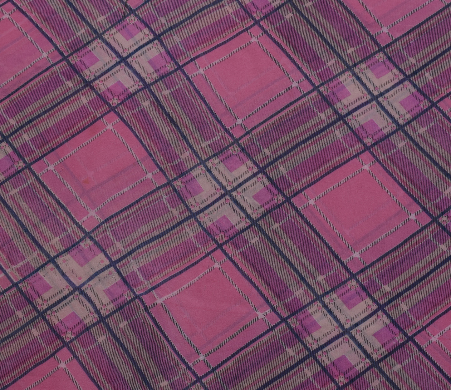 Sushila Vintage Pink Saree 100% Pure Georgette Silk Printed Checks Craft Fabric