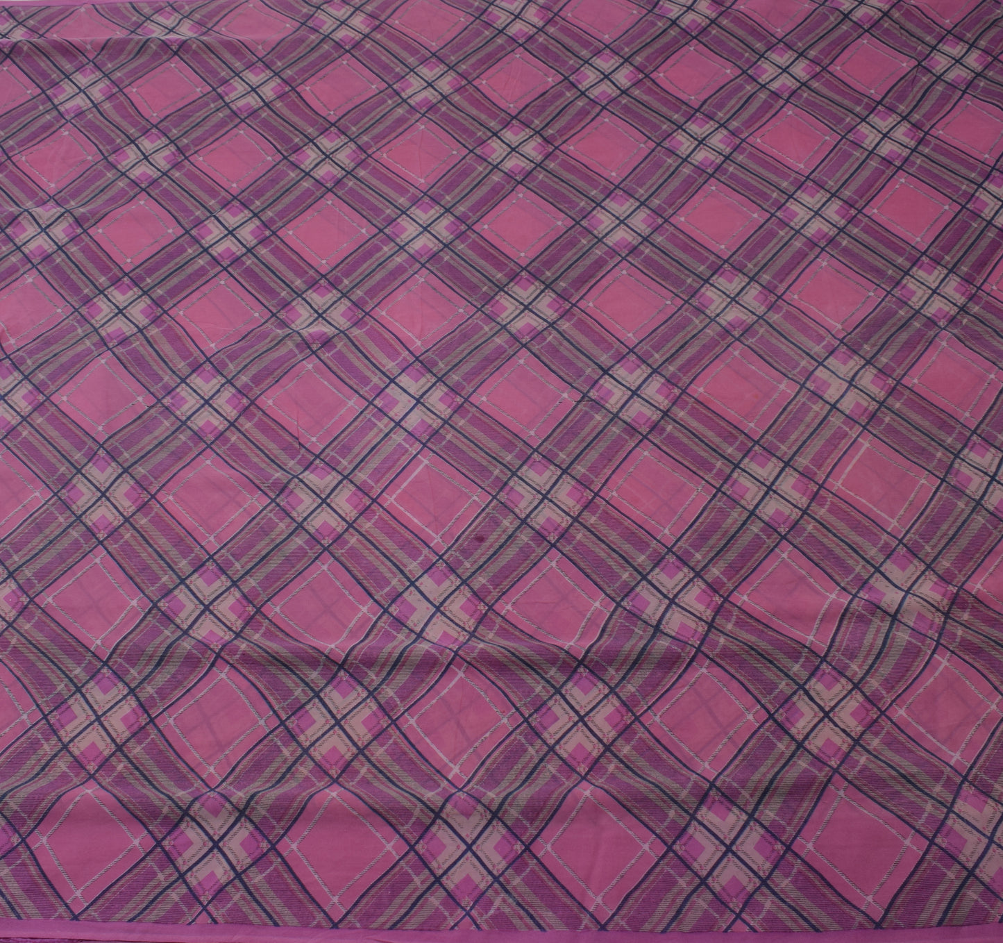 Sushila Vintage Pink Saree 100% Pure Georgette Silk Printed Checks Craft Fabric