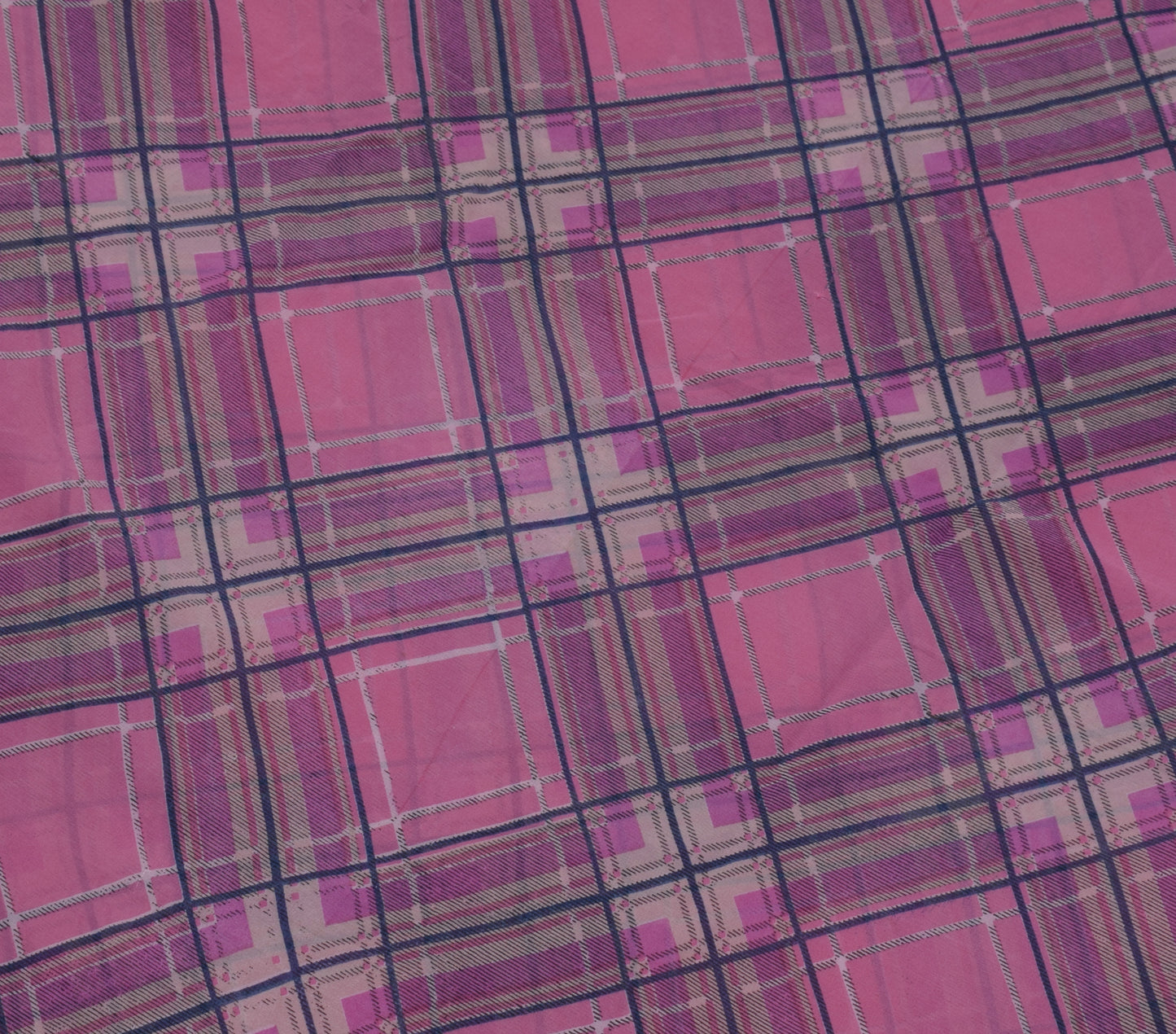 Sushila Vintage Pink Saree 100% Pure Georgette Silk Printed Checks Craft Fabric