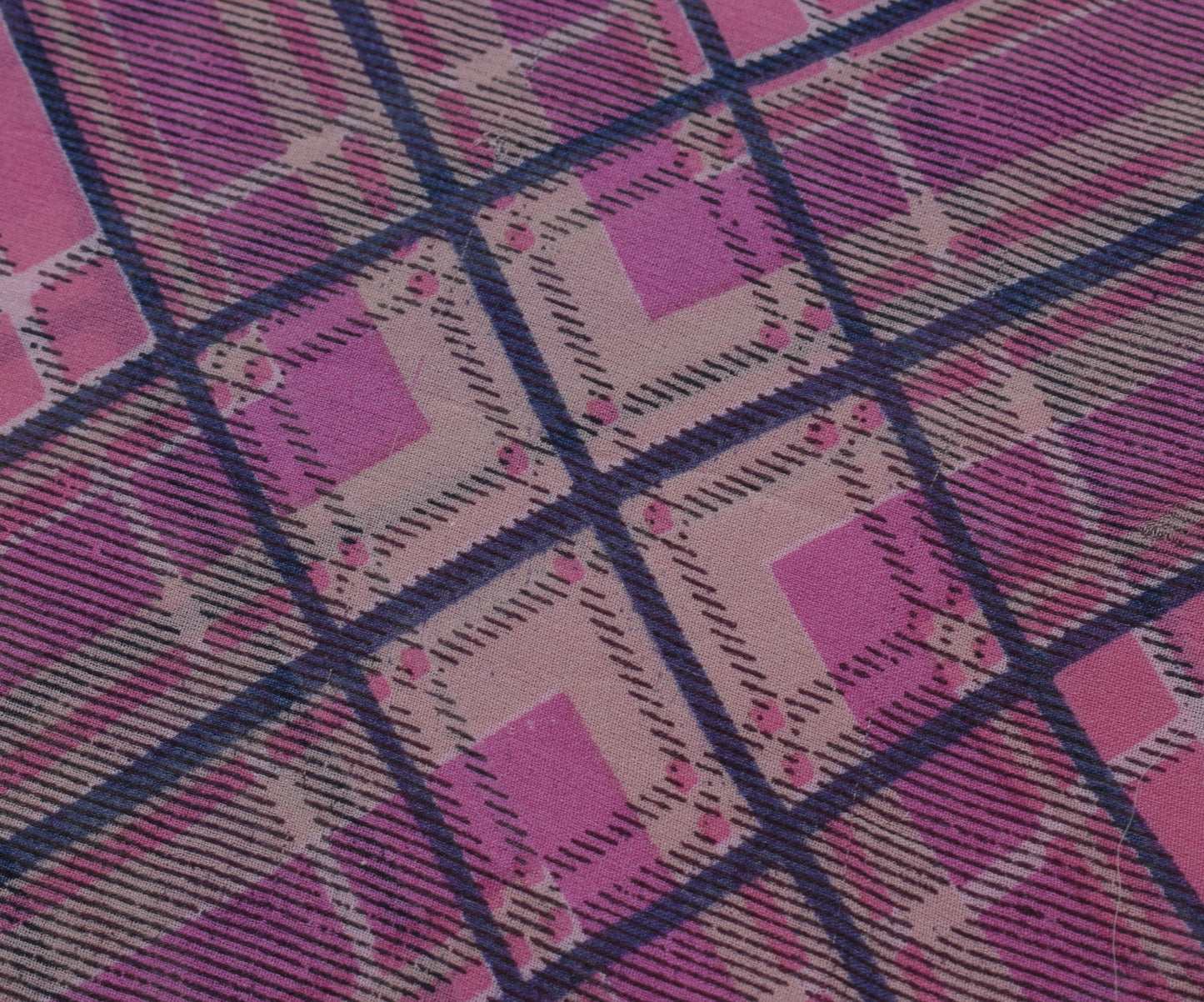 Sushila Vintage Pink Saree 100% Pure Georgette Silk Printed Checks Craft Fabric