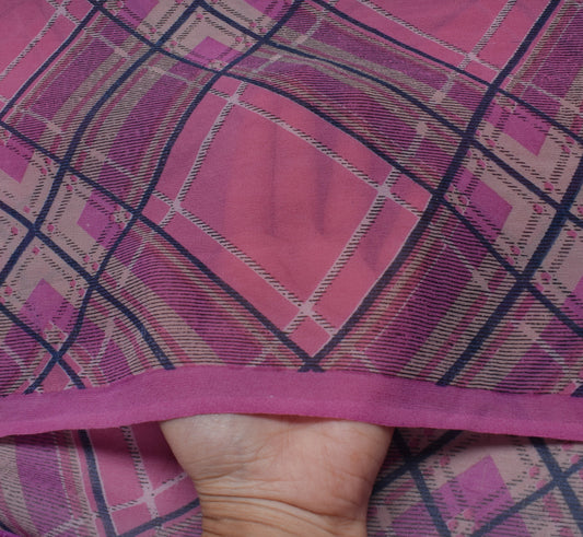 Sushila Vintage Pink Saree 100% Pure Georgette Silk Printed Checks Craft Fabric