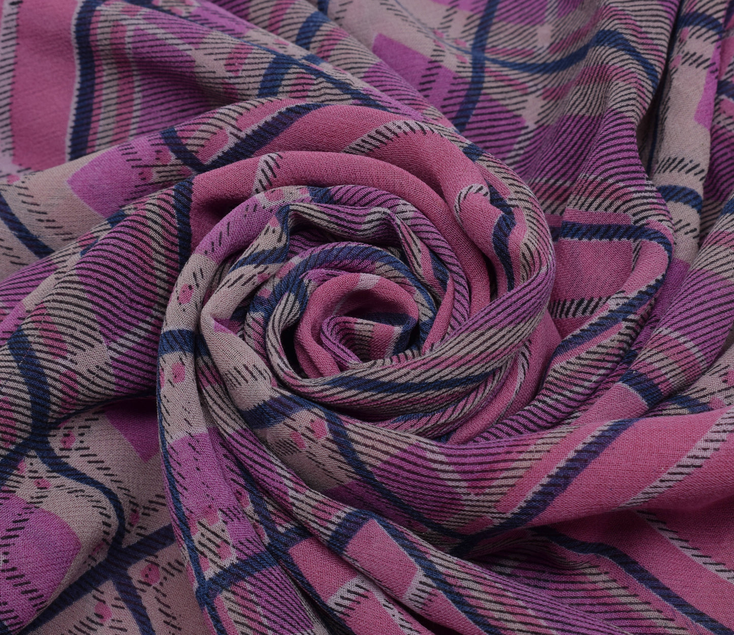Sushila Vintage Pink Saree 100% Pure Georgette Silk Printed Checks Craft Fabric