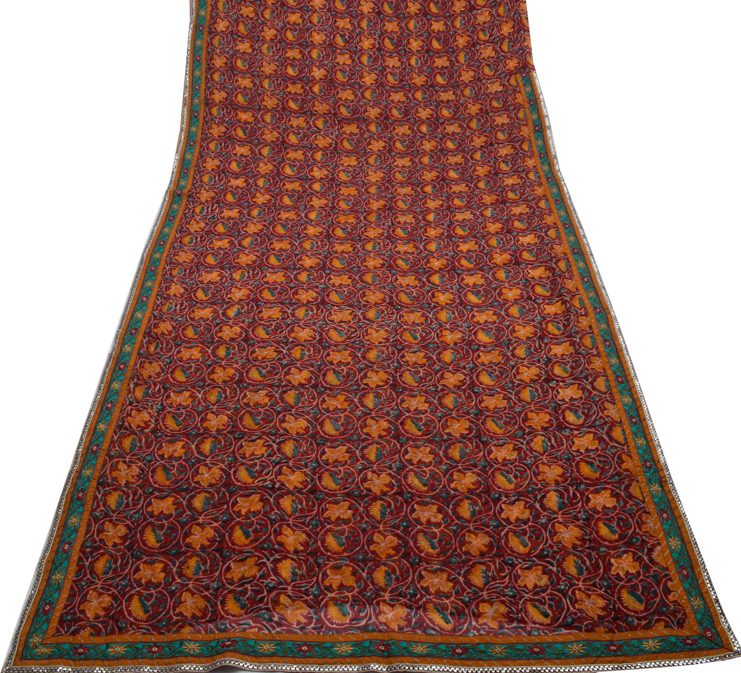 Sushila Vintage Red Saree 100% Pure Georgette Silk Printed Floral Craft Fabric